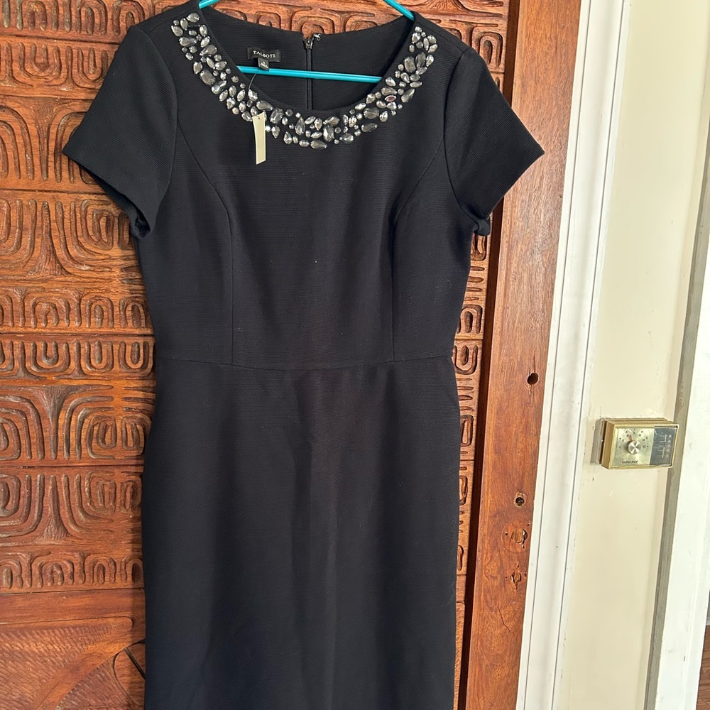 Talbots Black Dress with Embellished Neckline new with tags